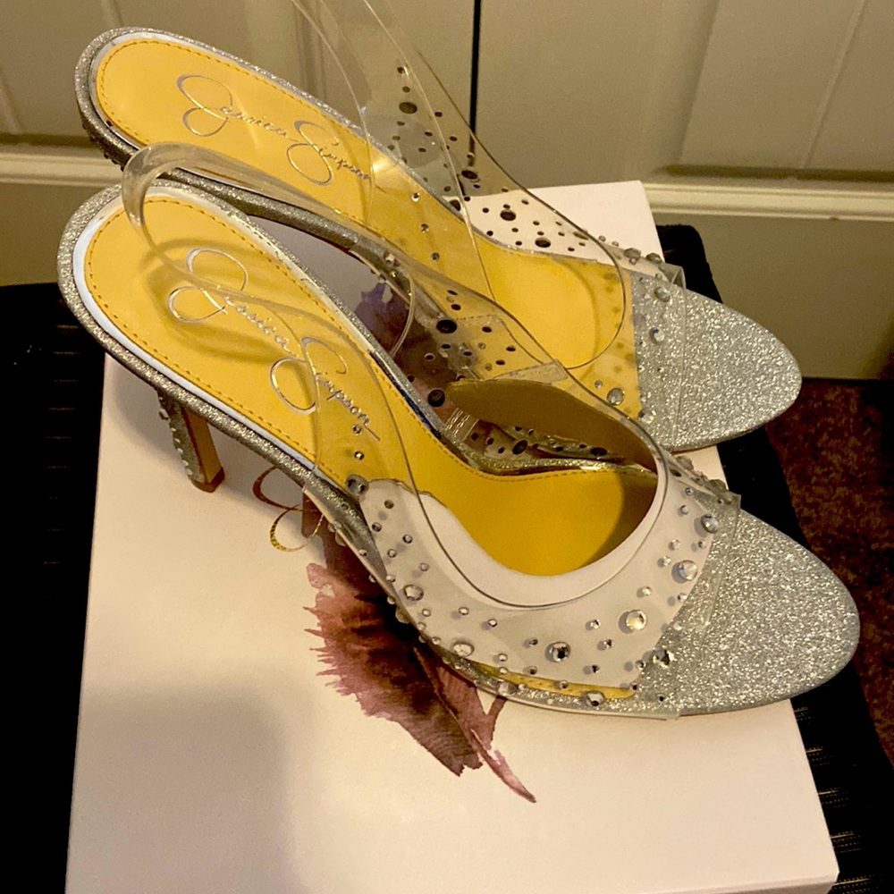 Brand new Clear with sliver rhinestones heels